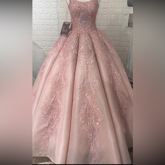 Elegant Pink Beaded Evening Gown - Picture 2 of 2